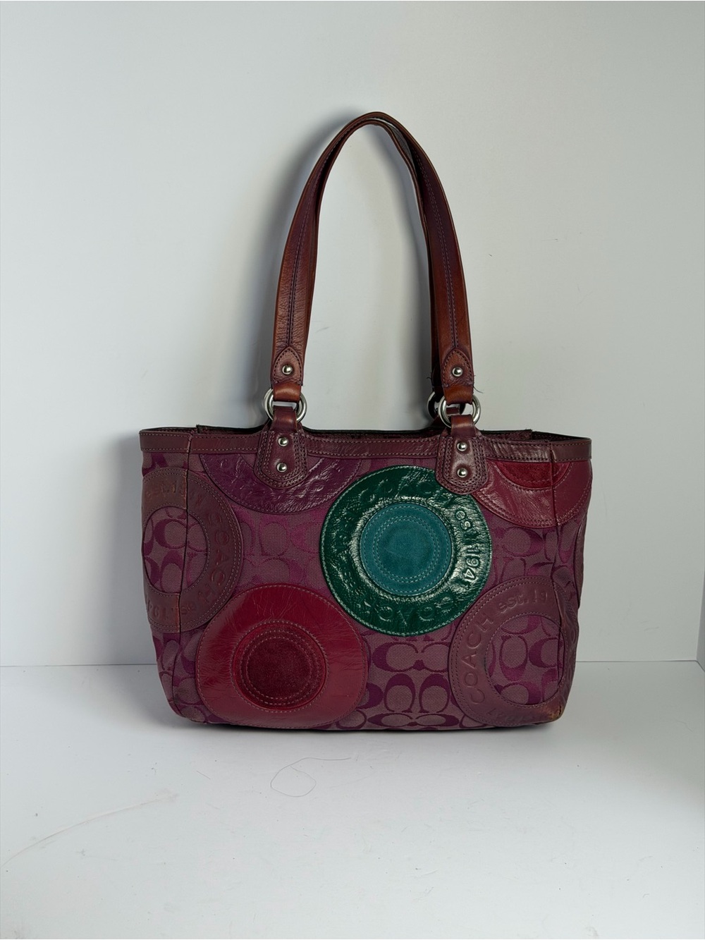 Vintage Coach Circle Patchwork East-West Plum Tote Bag